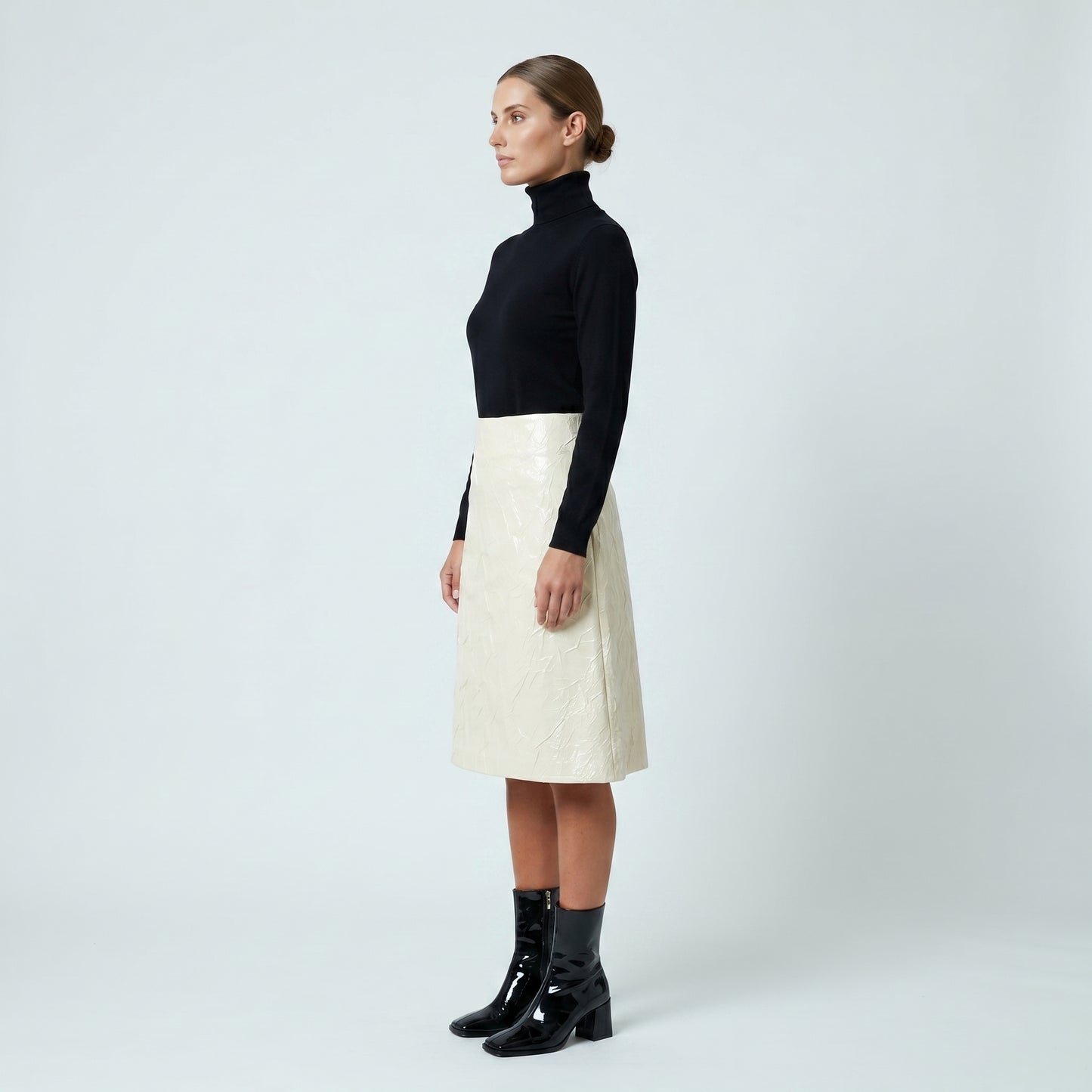 Crinkled Patent A Line Skirt