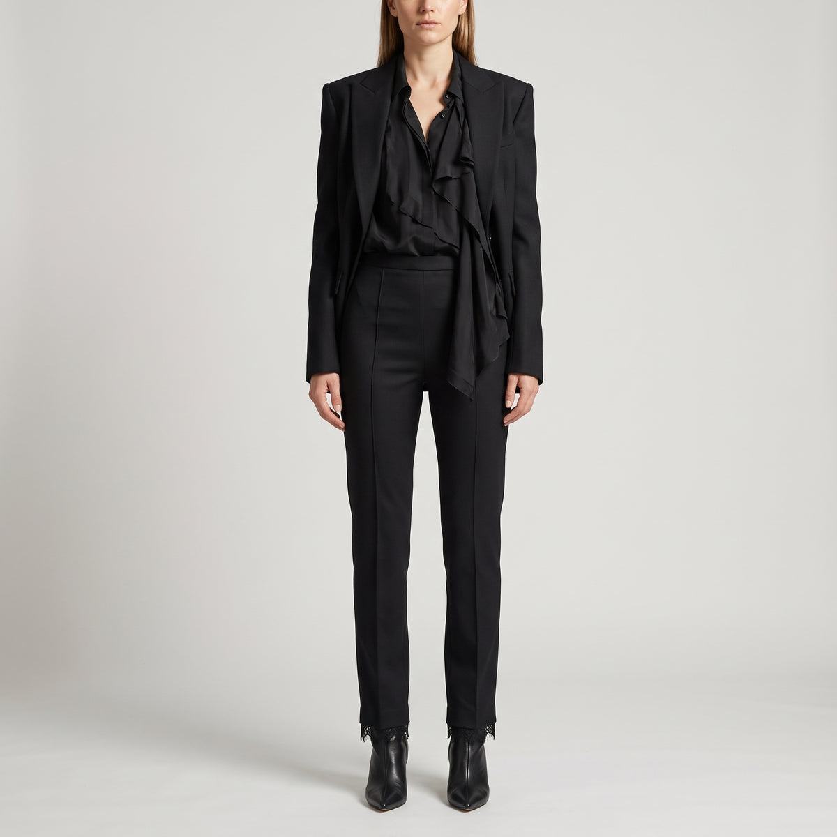 Tailored Lace-Trimmed Slim Trousers
