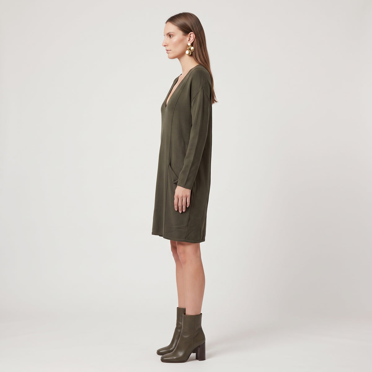 Olive V-Neck Knit Tunic