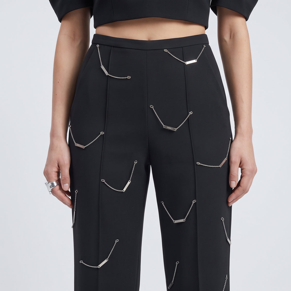 Chain Embellished Tailored Trousers