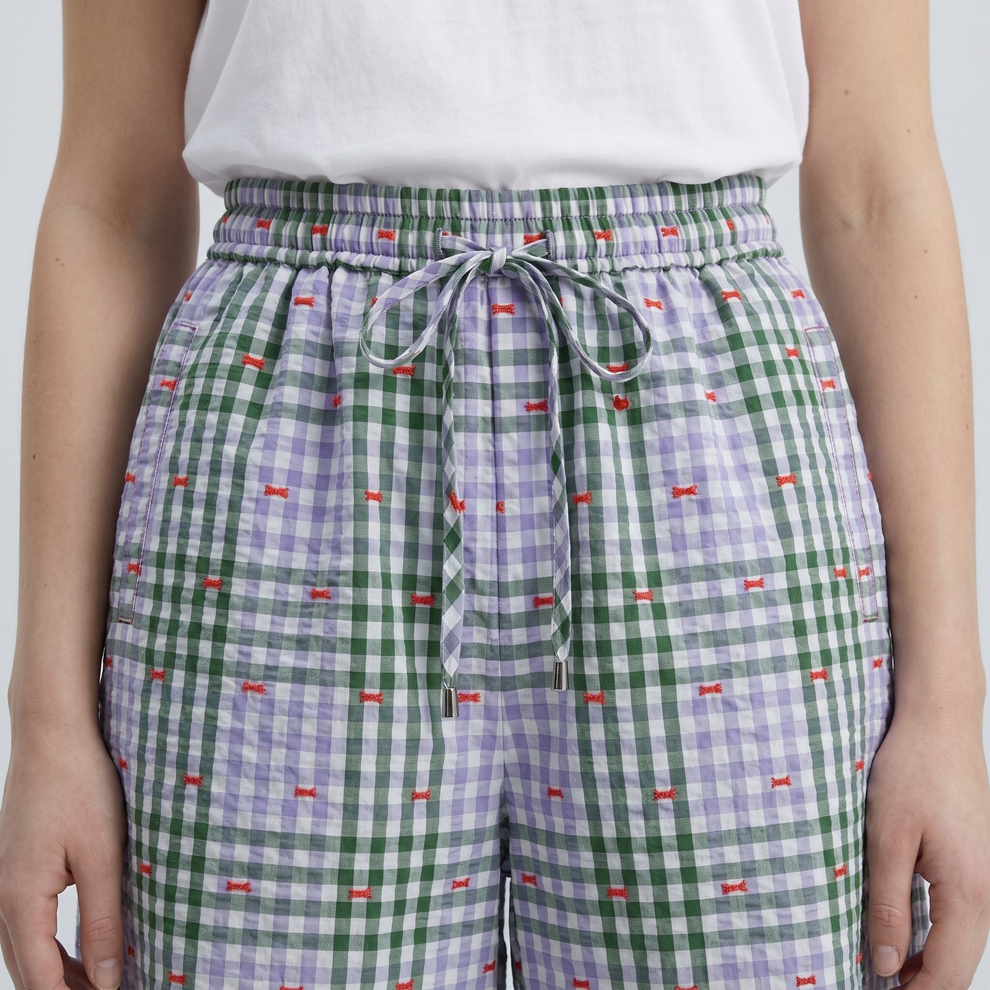 Gingham Drawstring Bermuda Shorts