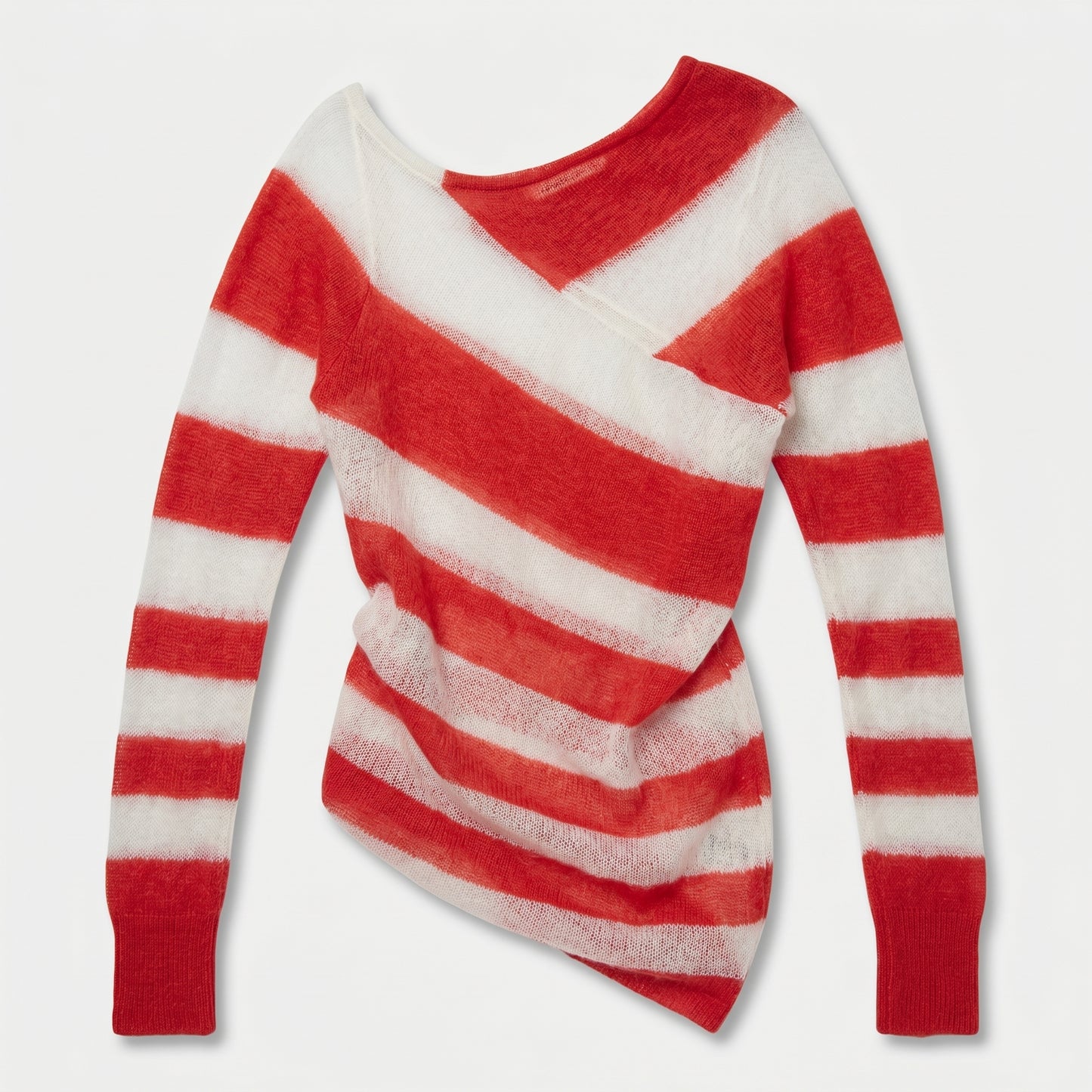 Asymmetric Striped Fine Knit Top