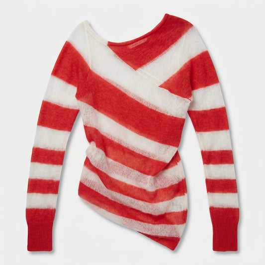 Asymmetric Striped Fine Knit Top