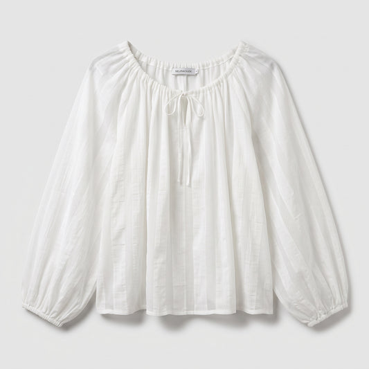 Airy White Gathered Blouse