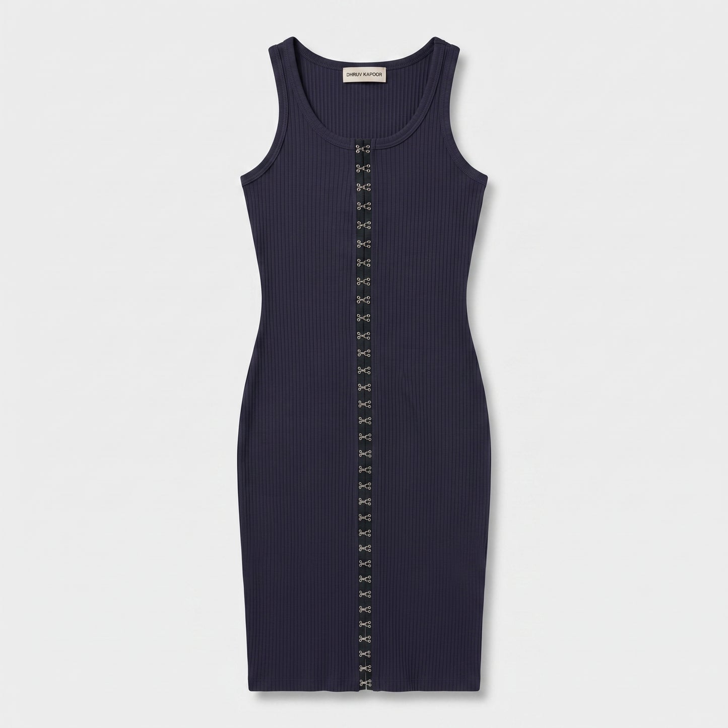 Ribbed Hook-and-Eye Midi Dress