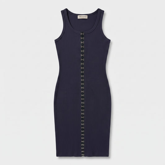 Ribbed Hook-and-Eye Midi Dress