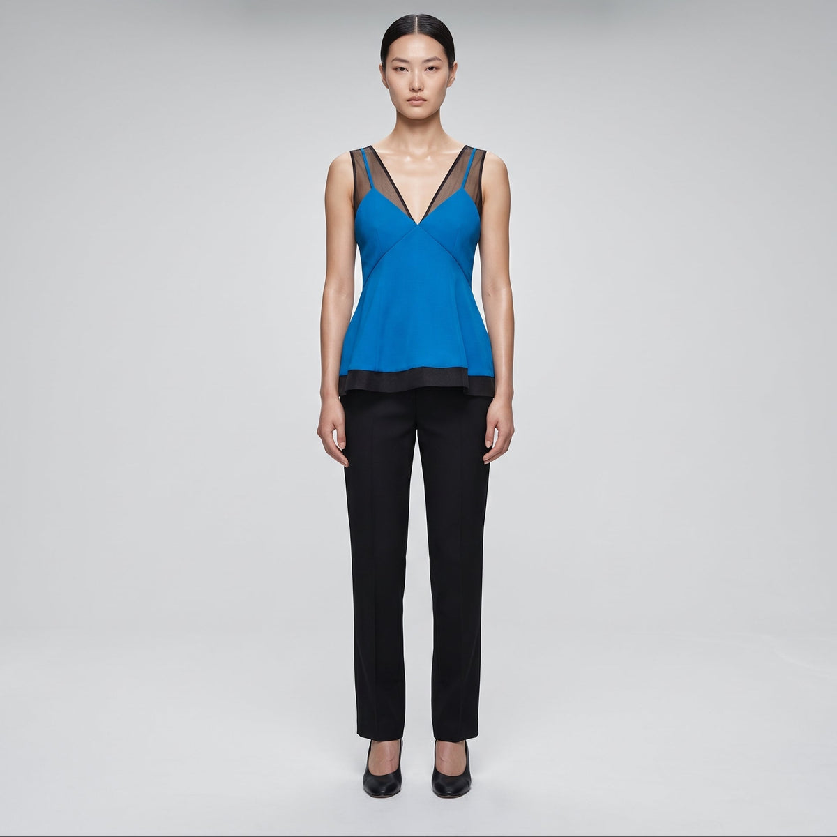 Blue Layered Mesh Tank Top