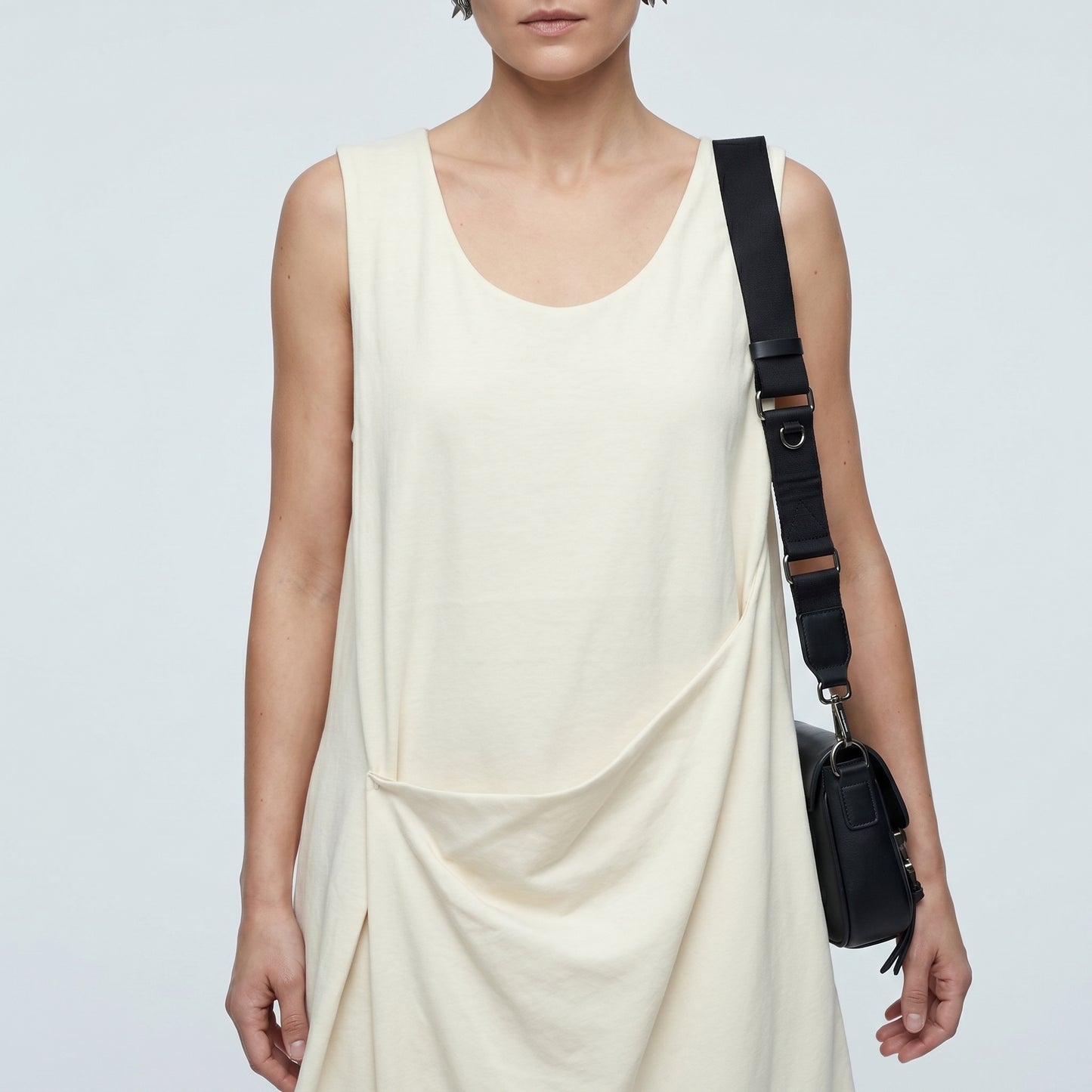 Asymmetric Sleeveless Cream Dress
