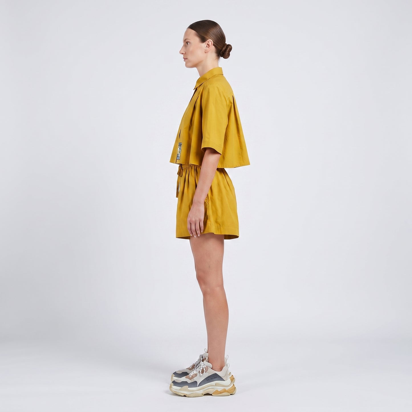 Mustard Pleated Drawstring Shorts