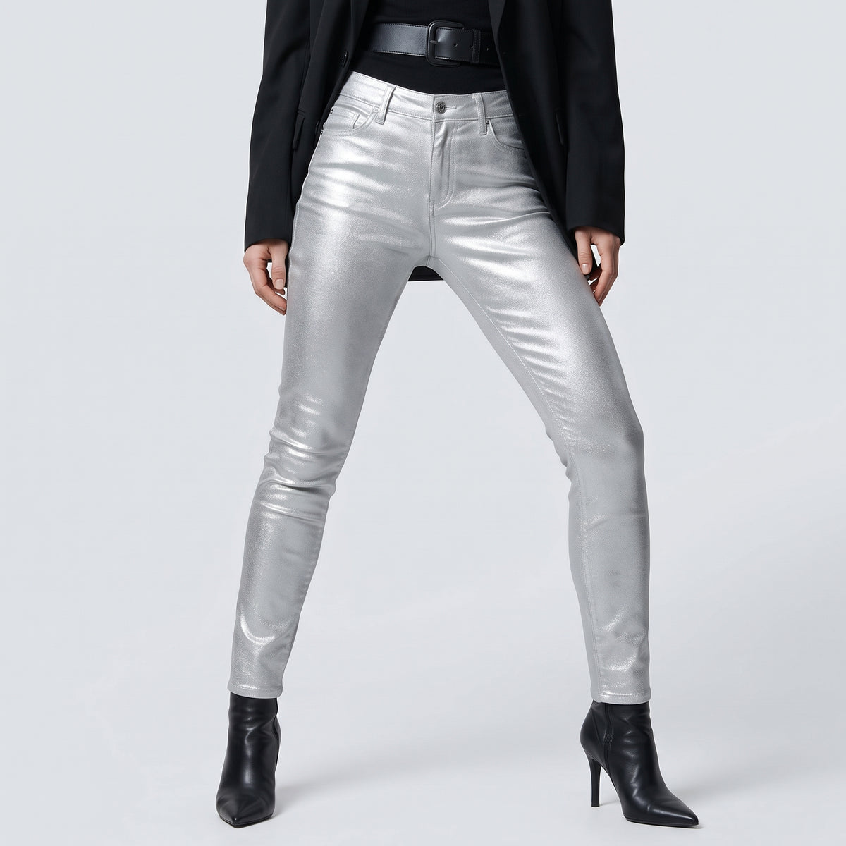 Metallic Silver Skinny Jeans