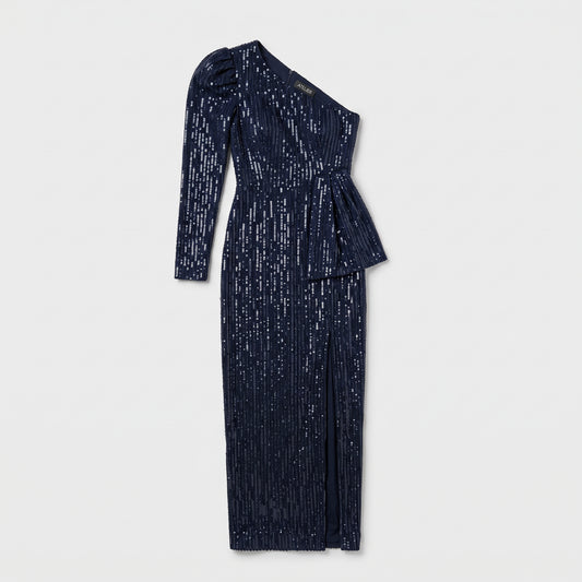 One-Shoulder Embellished Midi Dress