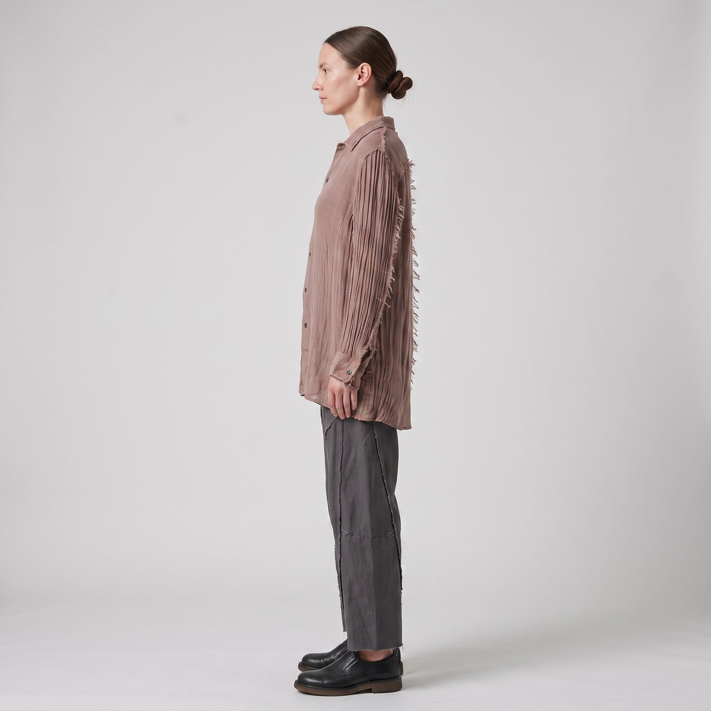 Pleated Sleeve Linen Button-Down Shirt