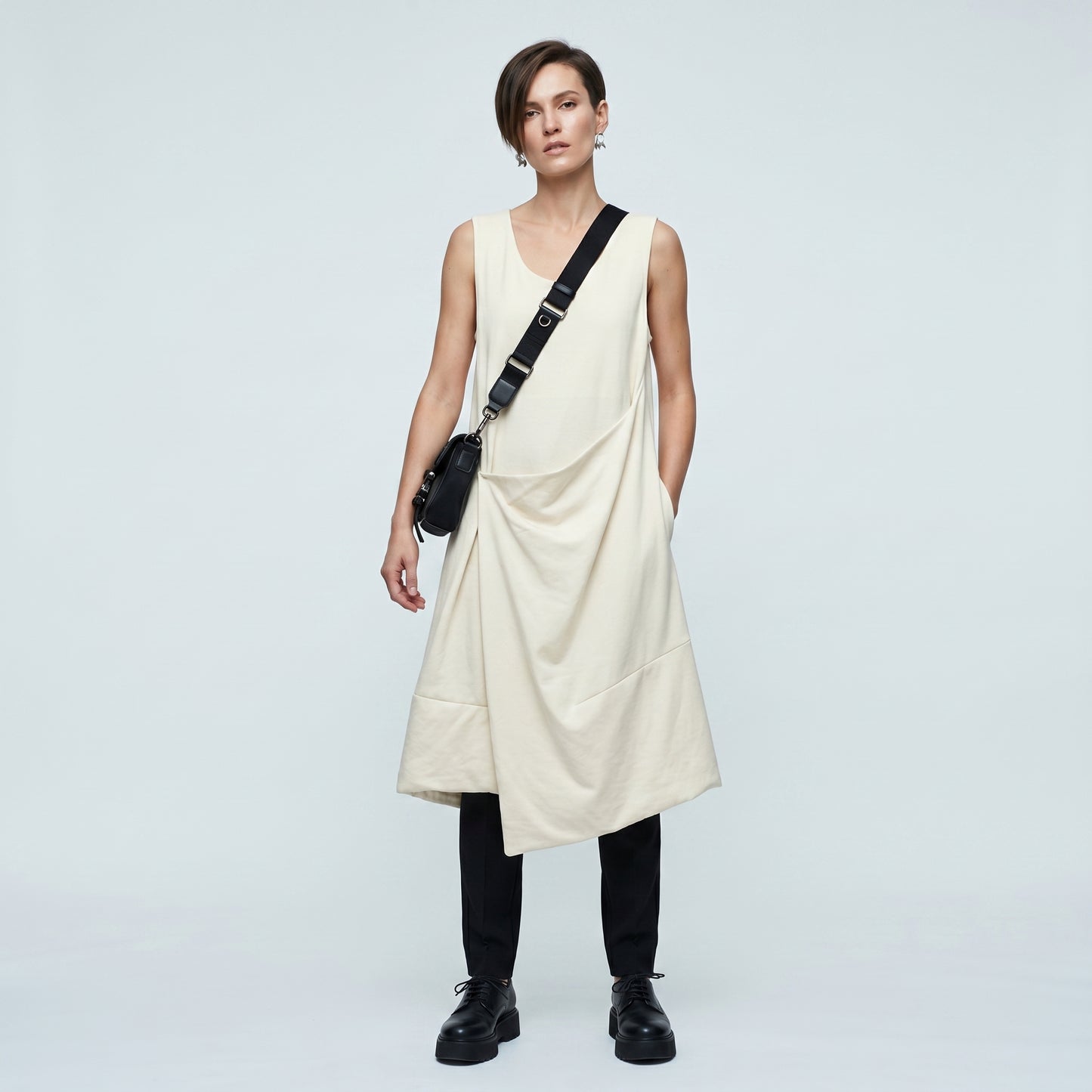 Asymmetric Sleeveless Cream Dress