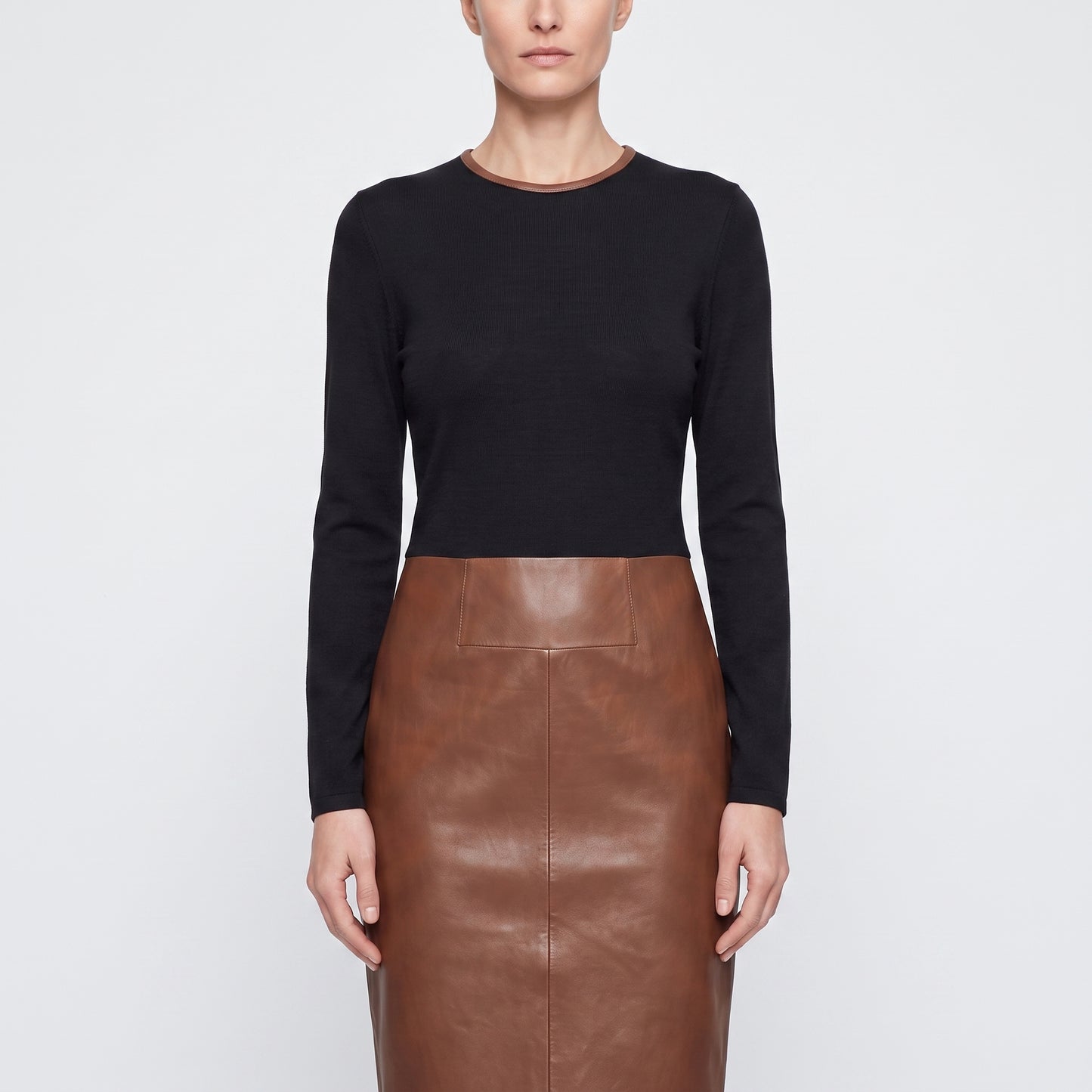 Two-Tone Leather Panel Dress