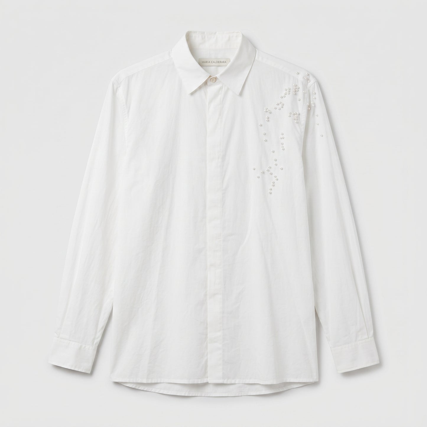 Embellished Pearl Detail Cotton Shirt