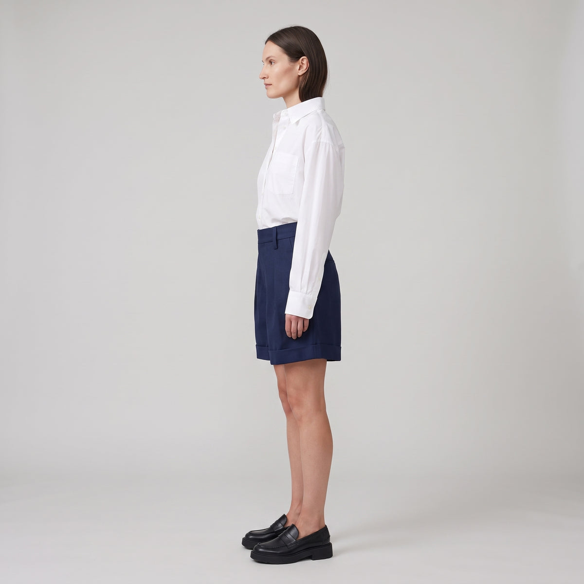 Tailored Navy Cuffed Shorts