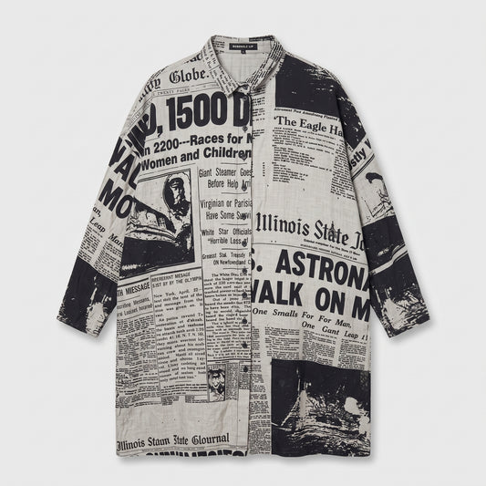 Newspaper Print Oversized Button-Down