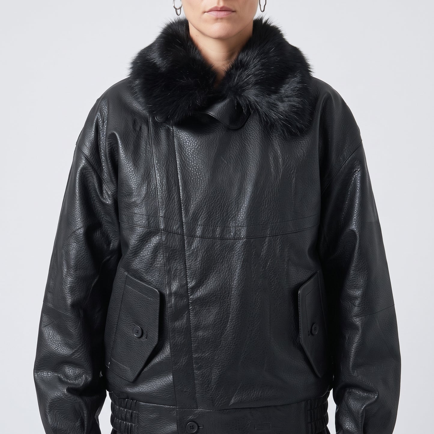 Faux Fur Collar Leather Jacket