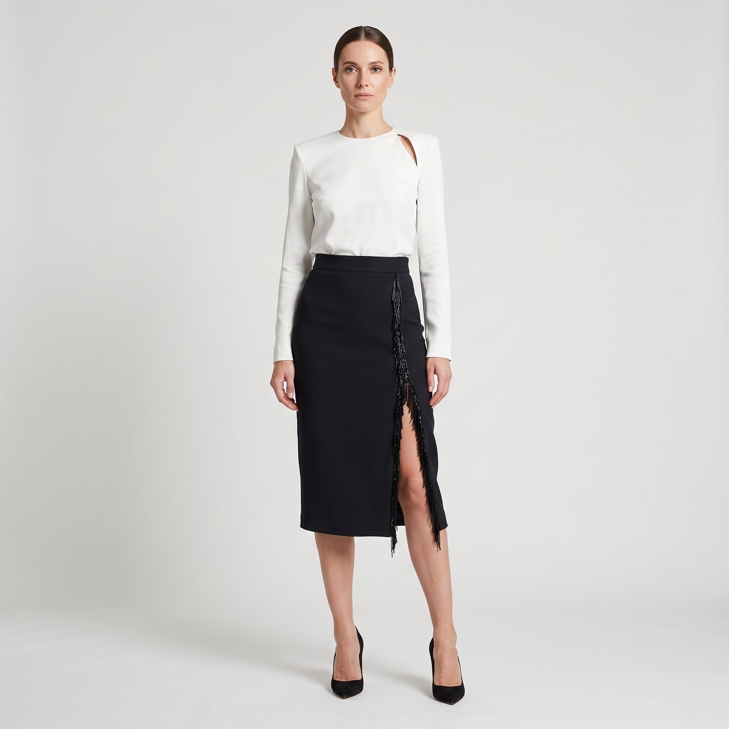 Beaded Fringe Pencil Skirt