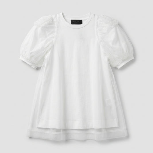 Tulle Overlay Puff Sleeve Top