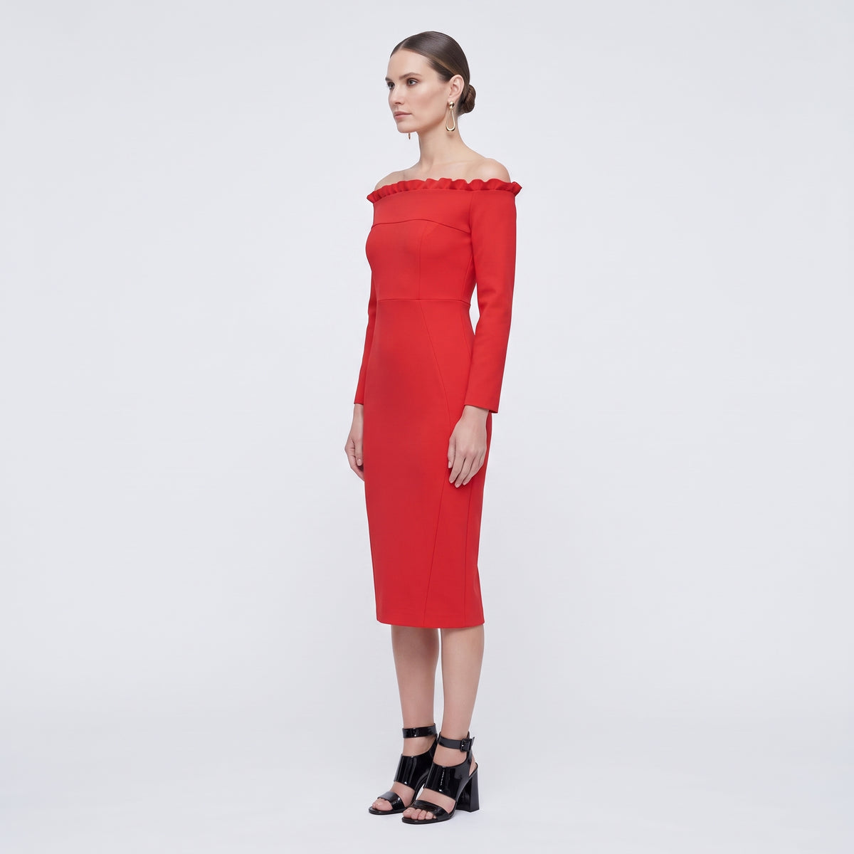 Off-Shoulder Ruffled Midi Dress