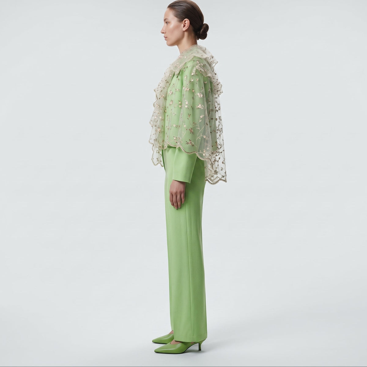 Embroidered Tulle Overlay Cardigan