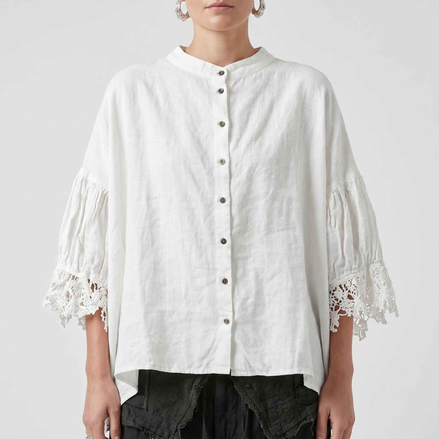 Lace Trim Linen Blouse