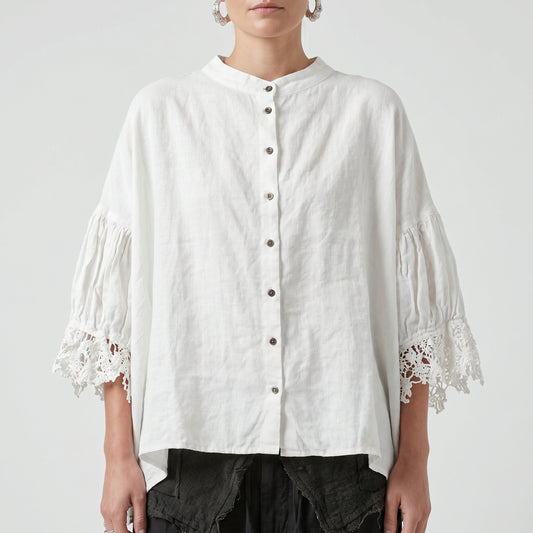 Lace Trim Linen Blouse