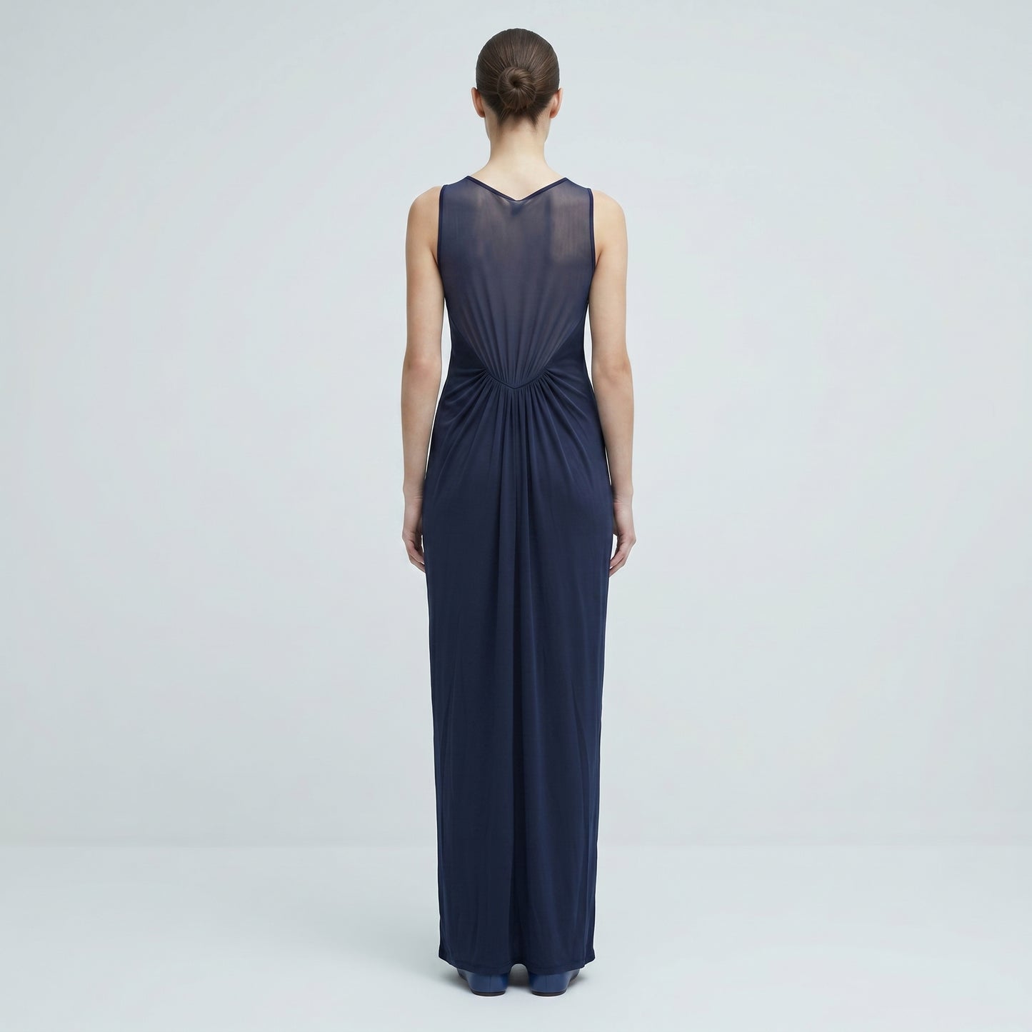 Elegant Draped Mesh Maxi Dress