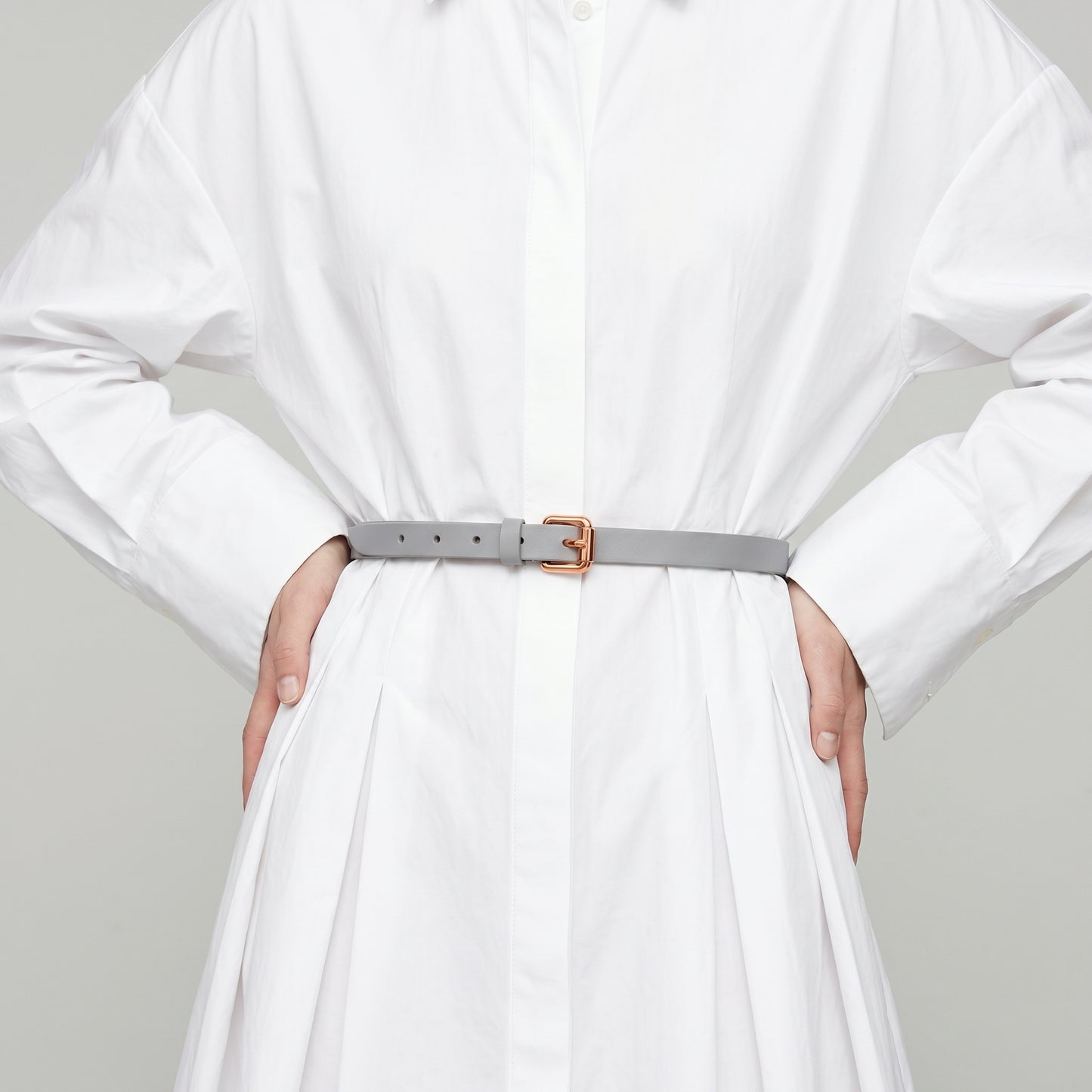 Slim Grey Leather Belt
