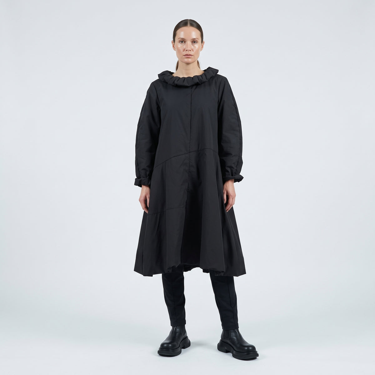 Architectural Ruched Collar Padded Coat