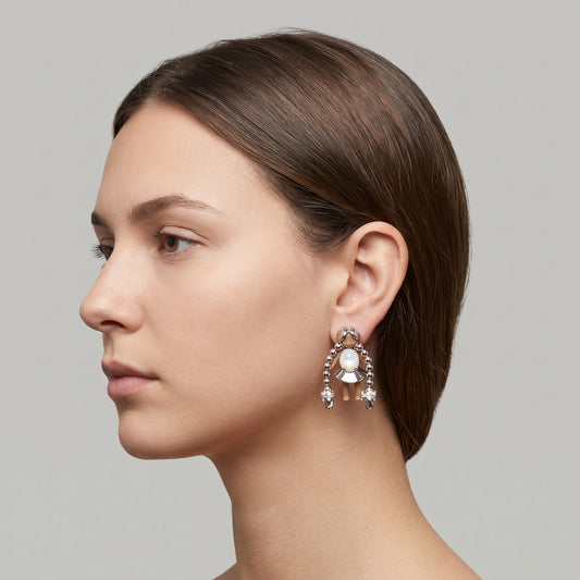 Whimsical Figural Pearl Drop Earrings