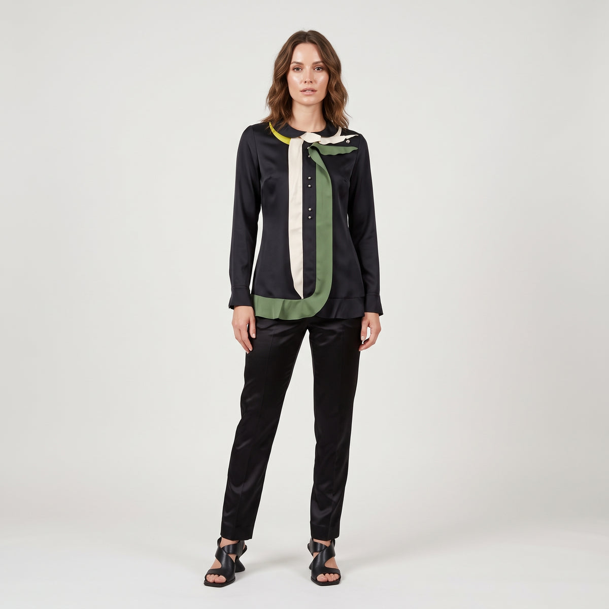 Ruffled Multi-Tone Black Blouse
