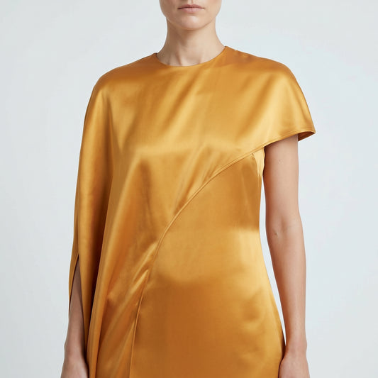 Asymmetric Draped Satin Midi Dress