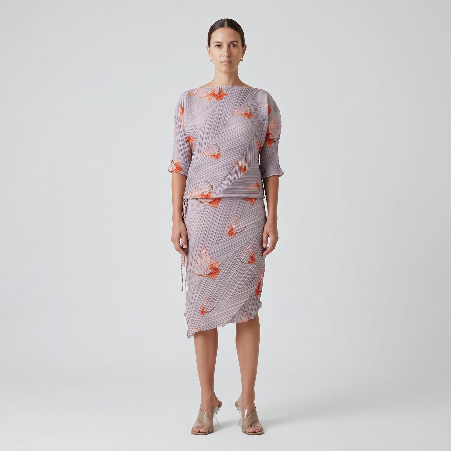 Floral Plissé Boatneck Top