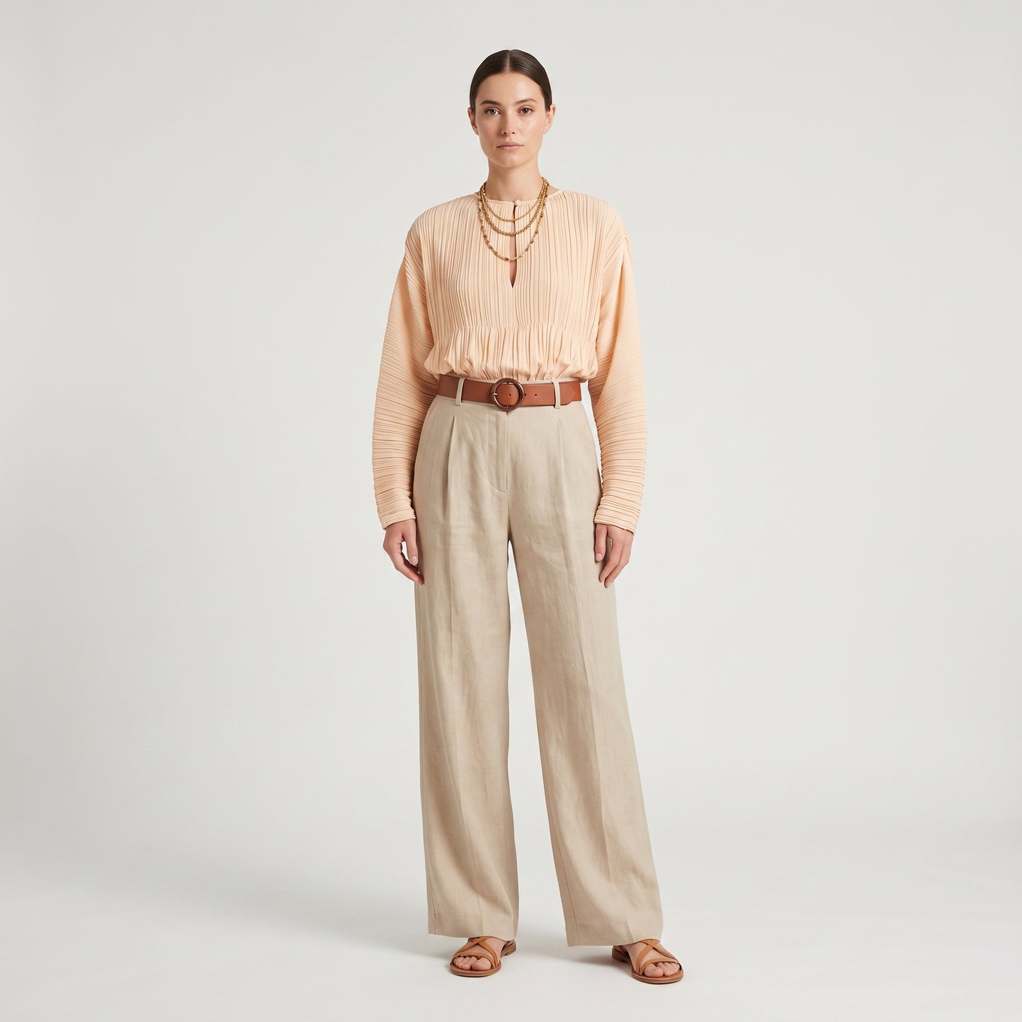 Pleated Soft Peach Blouse