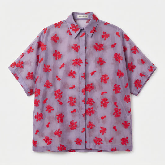 Floral Embroidered Sheer Shirt