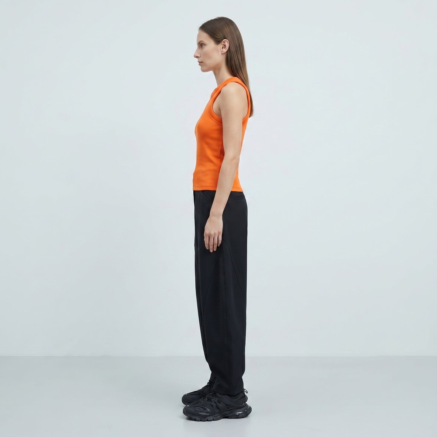 Orange Ribbed Knit Tank Top