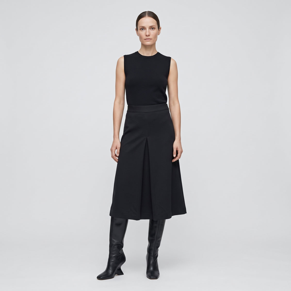 Tailored Black Pleated Skirt