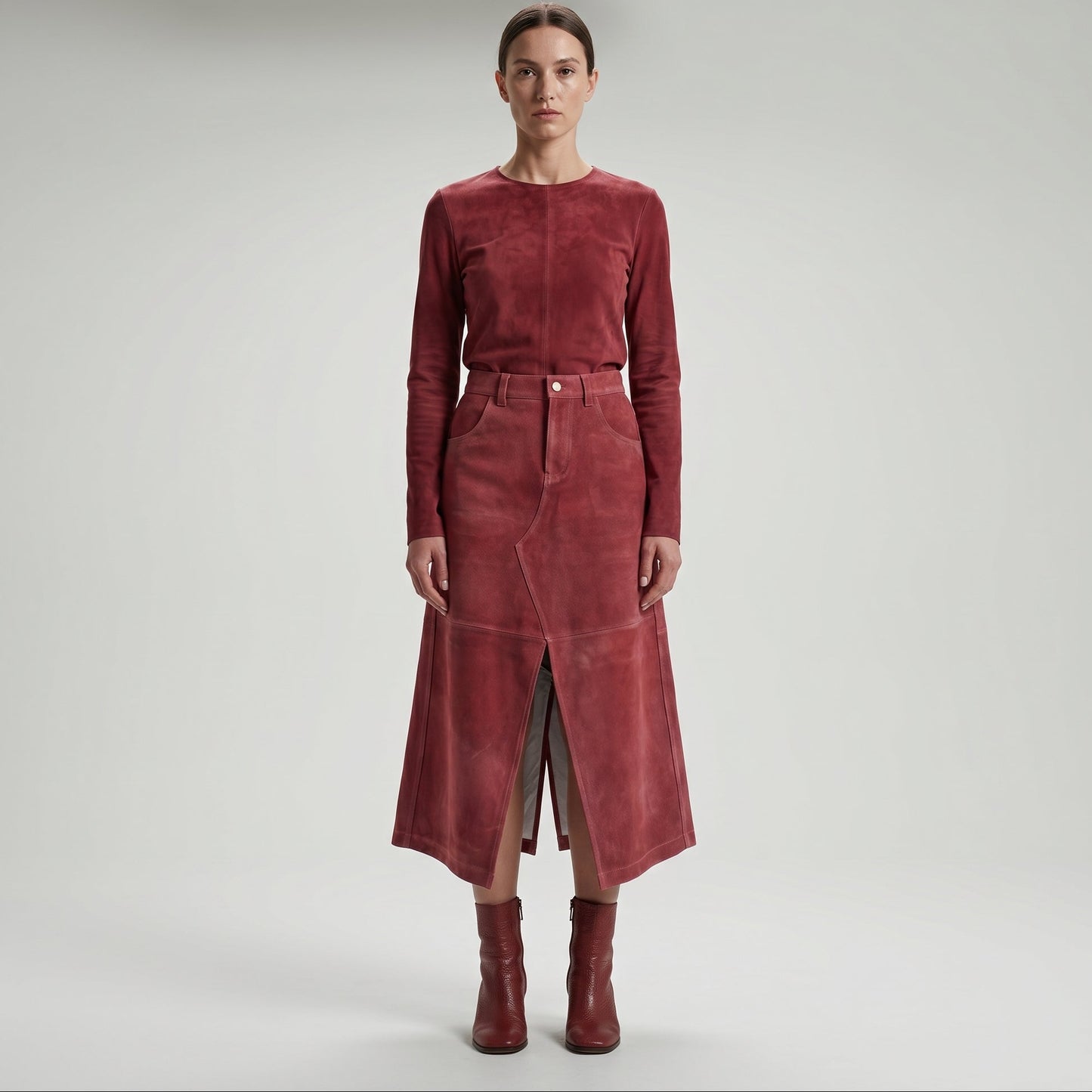 Suede Midi Split Skirt