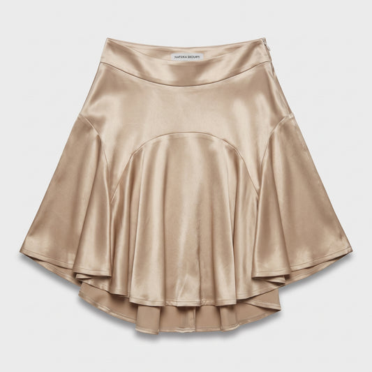 Champagne Satin Flared Skirt