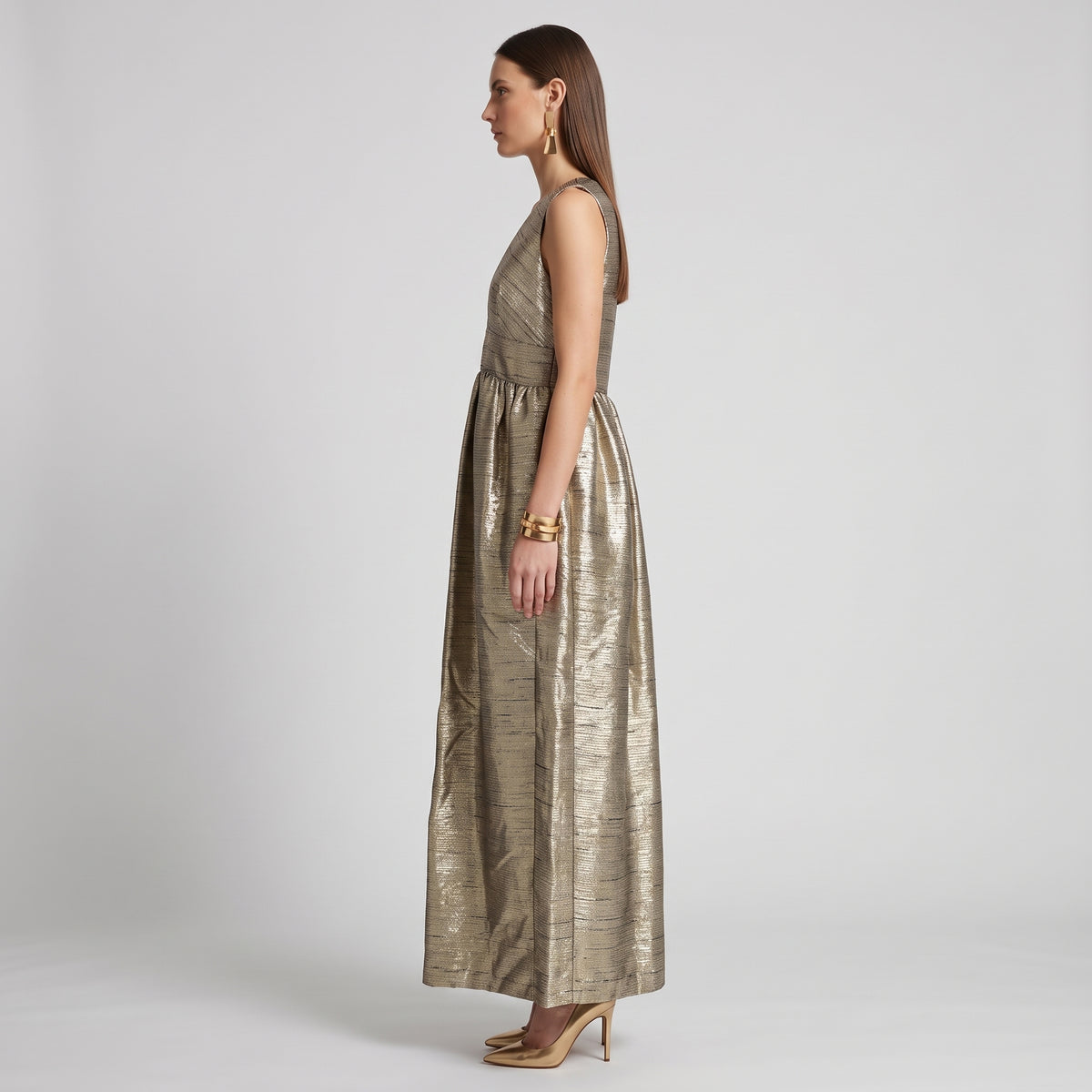 Metallic V-Neck Fit Flare Dress