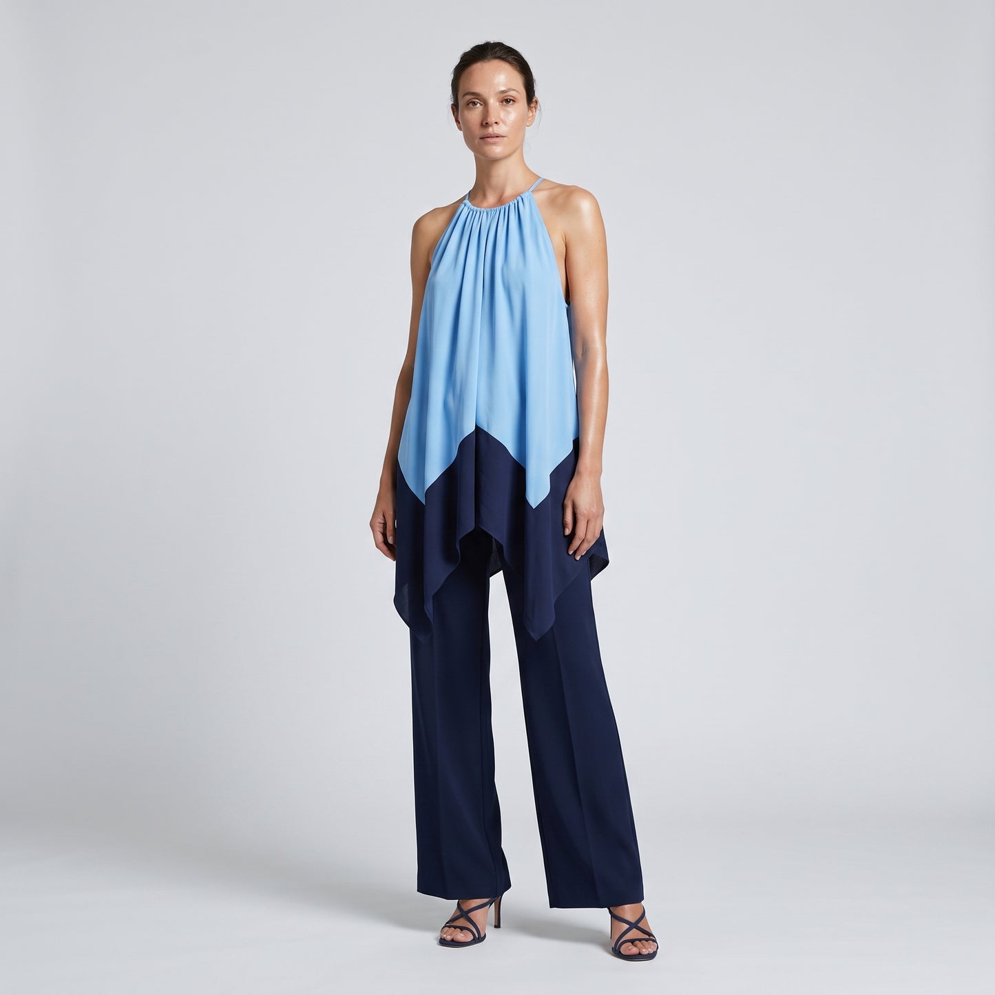 Colorblock Asymmetric Drape Halter Top