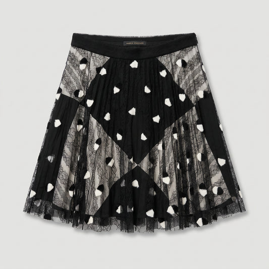 Polka Dot Lace Pleated Skirt