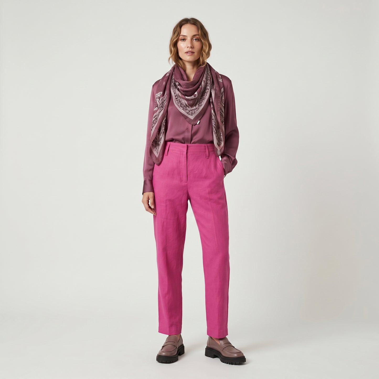 Magenta Straight Leg Linen Trousers