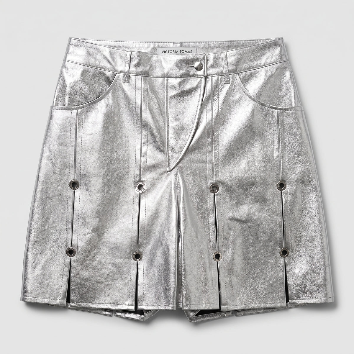 Metallic Silver Grommet Detail Shorts