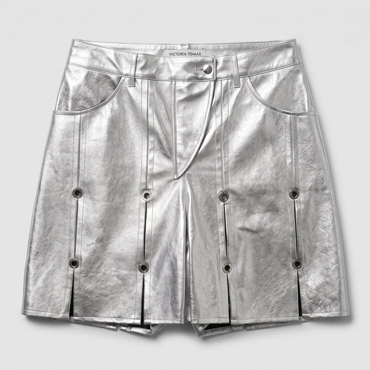 Metallic Silver Grommet Detail Shorts