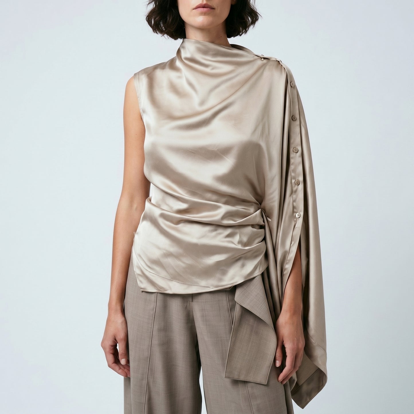 Asymmetrical Ruched Satin Top