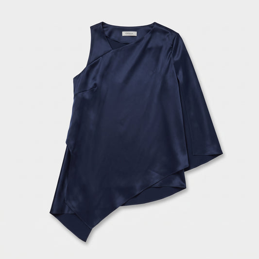 Asymmetric Navy Silk Top