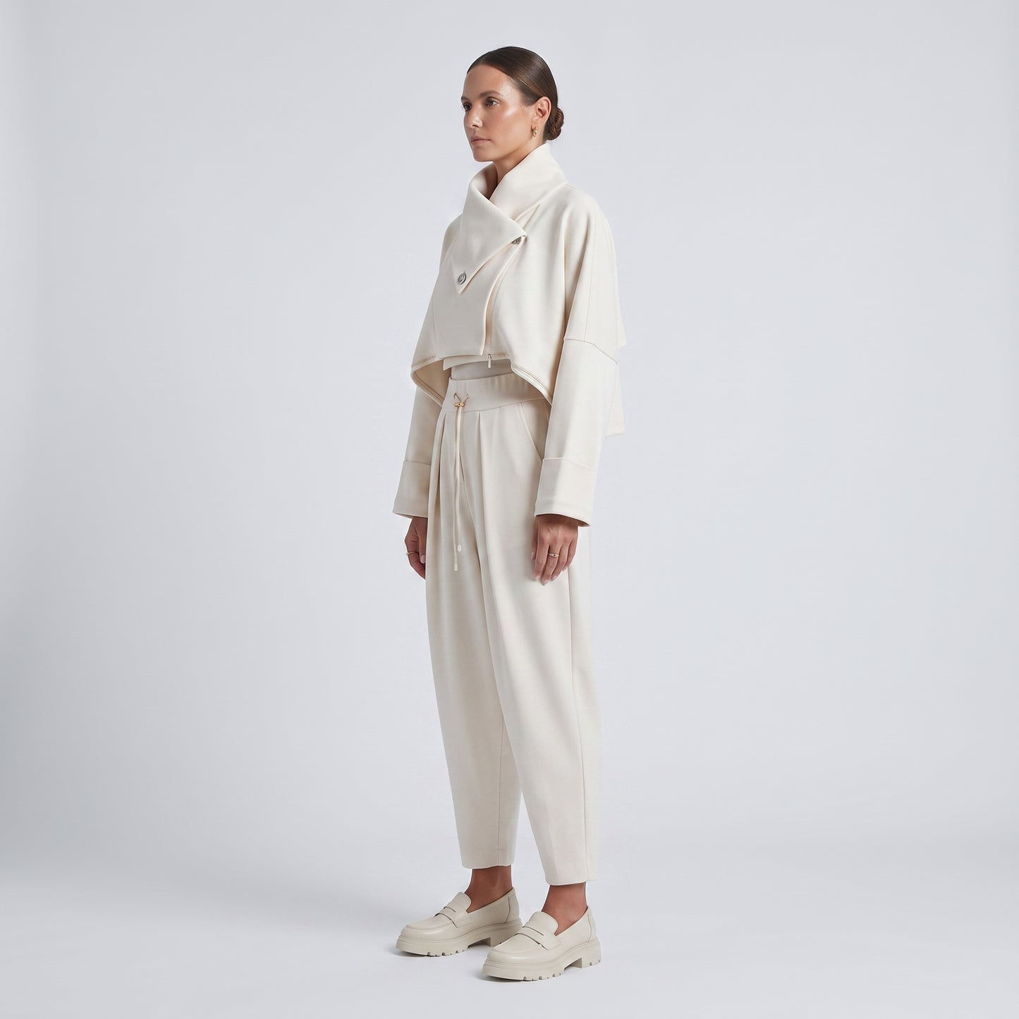 Tailored Cream Drawstring Trousers